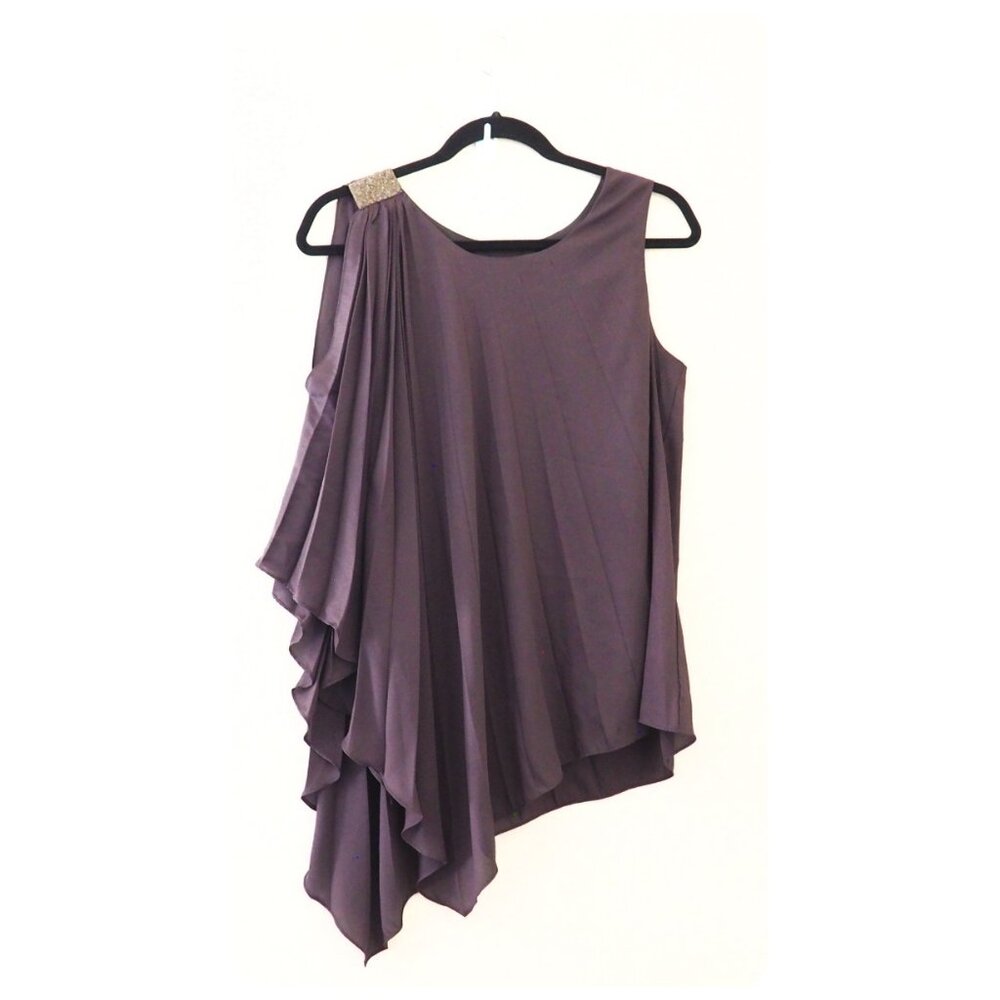 ! Halston Heritage Pleated Sleeveless Asymmetrical Cold Shoulder Blouse sz 6